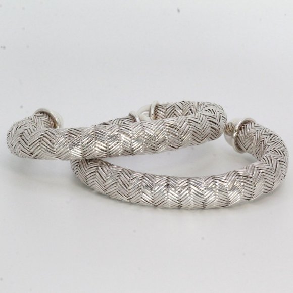 ANGELA CUMMINGS STERLING SILVER WEAVE TEXTURED HEAVY 79g CUFF PAIR BRACELET - Picture 1 of 12